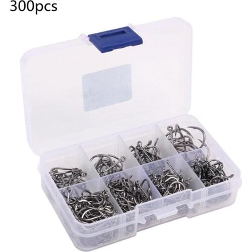 300PCS/Box ISEAMA Fish Hooks3-16# High Carbon Steel With Circle Hook Mixed Bait Hook Quality Durable Fishing Tackle Accessories