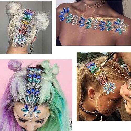 3D Crystal Forehead Headpiece Sticker Hair Jewels Glitter Face Body Gems Festival Shiny Temporary Tattoo Stickers