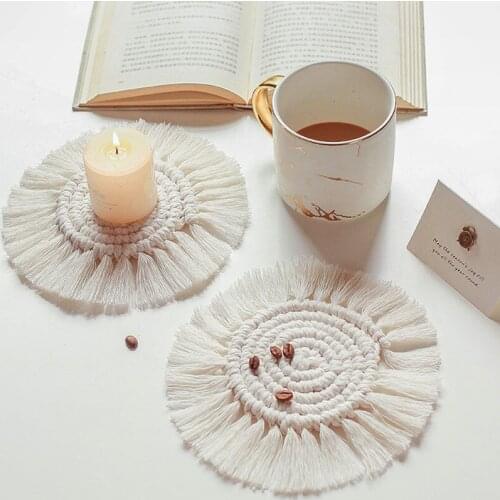 5pcs Round 18*18cm Handmade Cotton Placemat Macrame Non-slip Insulation Coffee Tea Cup Pad Mats Bohemia Desk Decor Creative Gift