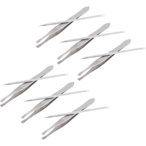 6Pcs Eyebrow Tweezer Hair Removal with Pimple Blemish Acne Removal