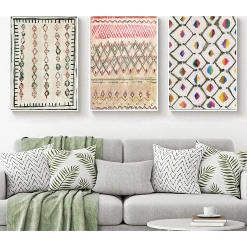 Abstract Neutral Boho Moroccan Rug Art Canvas Painting Wall Art Picture Eclectic Geometric Prints Home Bohemia Poster Wall Decor