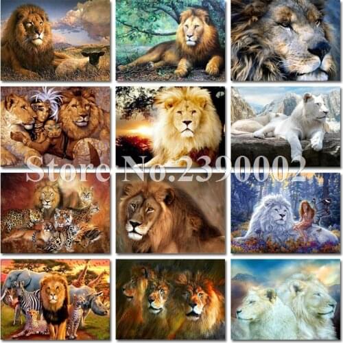 Animals DIY Rhinestones Diamond Embroidery Lion Beauty Lovers Diamond Mosaic Needlework Full Diamond Painting Cross Stitch Craft