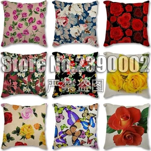 45X45CM New flax Soft Cushion Cover Hand Painted Flowers Bottles Butterfly Cotton Home Decorative Throw Pillow Covers Pillowcase