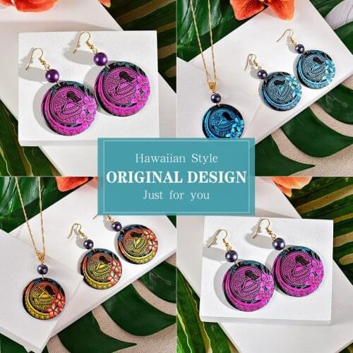 Hawaiian Fashion Polynesian Earrings Jewelry Large Drum Earing Round Acrylic Dangle Drop Wholesale Boho Jewelry for Women 2021