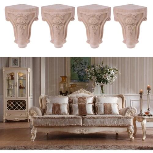 Wooden Furniture Legs Solid Wood Flower Carved TV Cabinet Seat Feet No Painting