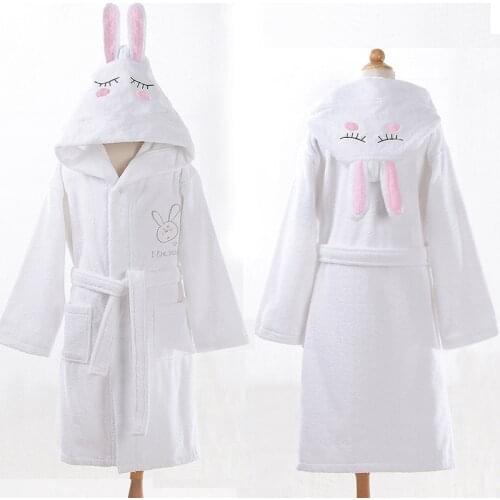 Kids Robe Boy and Girls Hooded Toweling Terry new Robe 100% Cotton white Bathrobe Soft Sleeprobe Kids Casual Homewear bath robe