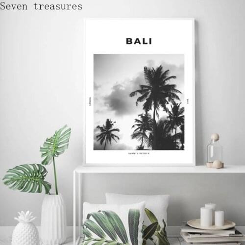 Bali Travel Print Black White Photography Poster Wall Art Coordinates Canggu Ubud Home Decor Palm Tree Tropical Picture Painting