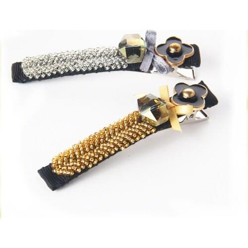 Elegant Women Kids Little Glass Beads Embroidery Magical Faceted Glass Tiny Ribbon Bow Clover Hairpins Hairclips Barrette Gifts