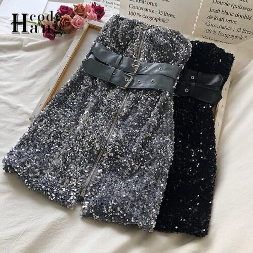 HangCode Ins Fashion Sexy Bling Bling Mini Party Dress Women Off Shoulder Slim Bandage Bodycon Dress Short Tube Top Club Dress