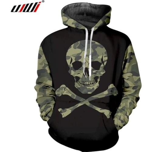 UJWI Splicing 3D Printed Creative Camouflage skull Hoodies Man Hipster Fitness Clothing Mens Spandex High Quality Pullover