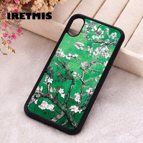 Iretmis 5 5S SE 2020 Phone Cover Case for iPhone 6 6S 7 8 Plus X Xs XR 11 12 Mini Pro Max Van Gogh almond blossoms Grass Green