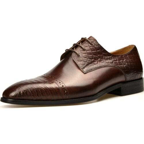 Italian Luxury Flat Round Toe Brogues Full Grain Genuine Calf Leather Formal Shoes Men Dress Lace Up Office Shoe 2021 Winter