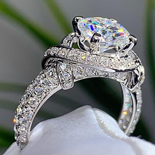 10K Au417 White Gold Women Wedding Party Engagement Ring 1 2 3 4 5 Carat Round Moissanite Diamond Ring Ribbon Trendy Luxury