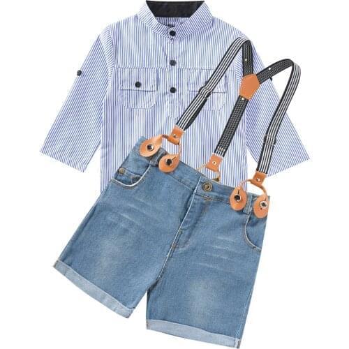 Baby Boys Clothing Set Autumn Spring Children Formal Shirt Striped Tops+Suspender Shorts Pants 2PCS Suit Kids Christmas Outfits