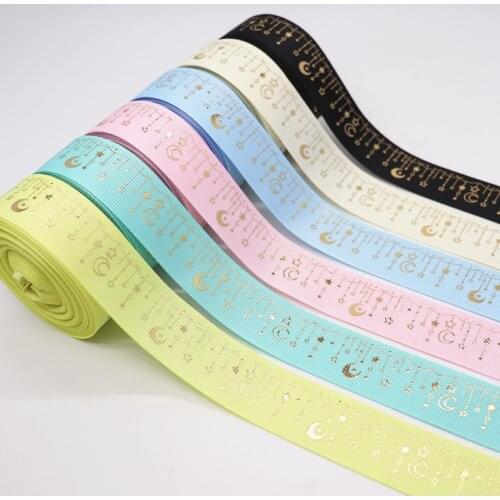 5 yards 1" 25MM 1.5" 38MM Grosgrain Ribbon Gold Stars Printed Ribbon For Hair Bows DIY Crafts Handmade Accessories M20081401