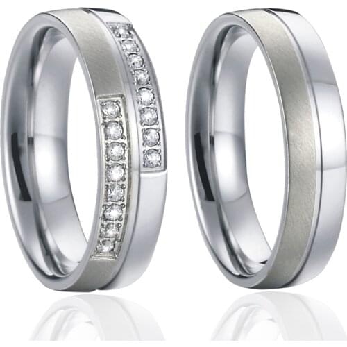 Love Alliances Silver Color cz marriage Couple wedding Rings set for men and women titanium Stainless Steel jewelry ring