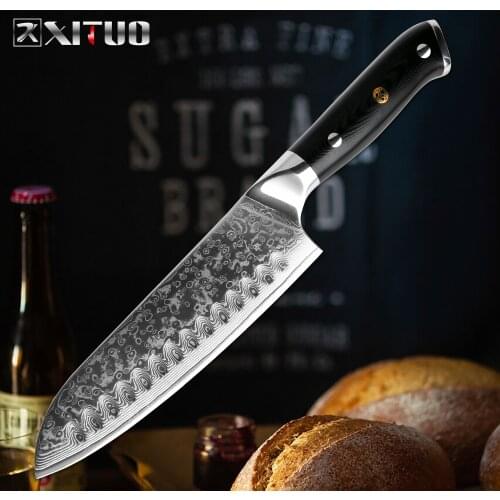 XITUO Damascus Santoku Knife VG10 Steel Japanese Kitchen Chef Knife Sharp Cleaver Sushi Gyuto Anti-stick G10 Handle Cooking Tool