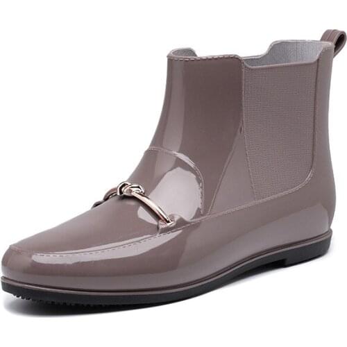 Comemore New Rain Boots Fashion Low Heel Womens Rainboots Trendy Ankle Solid Color Waterproof Galoshes Kitchen Work Water Shoes