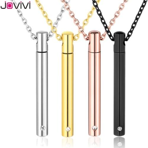 JOVIVI Stainless Steel Bar urn Pendant Necklaces Rhinestone Cremation Necklace Memorial Ashes Keepsakes Jewelry for Women Men