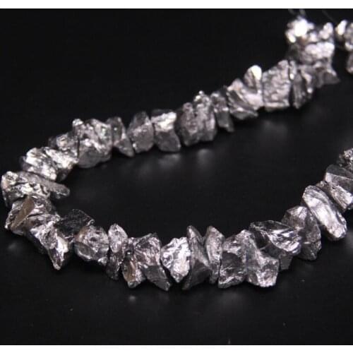 15.5"/strand Silvers Titanium Raw Crystal Freeform Nugget Chips Loose Beads,Natural Roug Quartz Gravel Pendants Necklace Jewelry