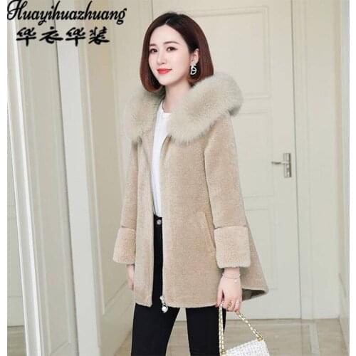 2021 spring/winter imitation cashmere coat imitation fox fur collar thickened large size particle hair loose fake fur coat