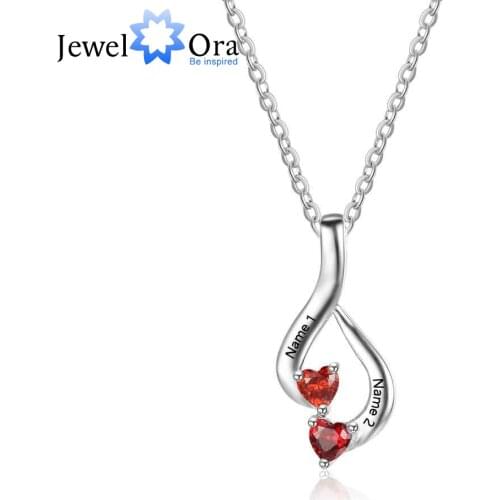 Personalized 925 Sterling Silver 2 Birthstone Necklace Pendants Mom Girlfriend Birthday Christmas Gift JewelOra NE101869
