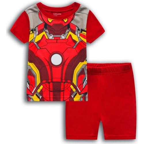 Disney Iron Man Boys Cotton Pajamas Set Lightning McQueen Spiderman Kids Short Sleeve Pyjamas Girls Sleepwear Child Pajama Sets