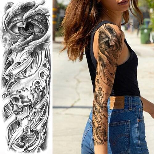 Large Demon Skull Temporary Tattoos For Men Women Body Art Full Arm Sleeve 3D Eye Tatoo Waterproof Fake Tattoo Stickers Creative