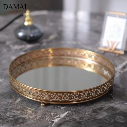 Hollow Glass Mirror Tray Decorative Nordic Modern Pure Copper Jewelry Necklace Storage Display Tray Dressing Table Decoration