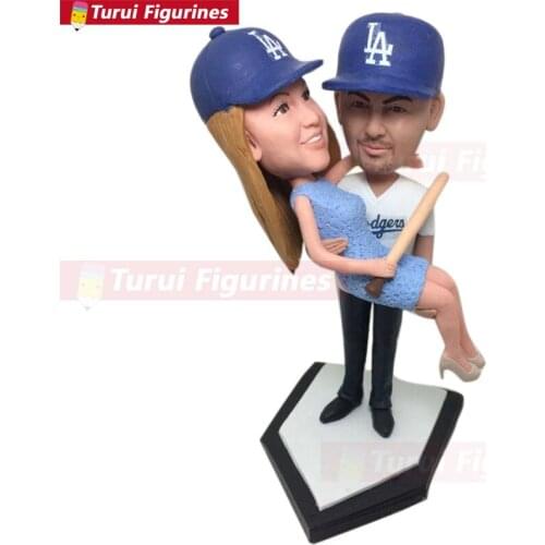 Bobblehead Wedding Groom Bride Personalized Wedding Cake Toppers Custom Bobble Head Homeplate Topper Groom Holding Bride Dodgers