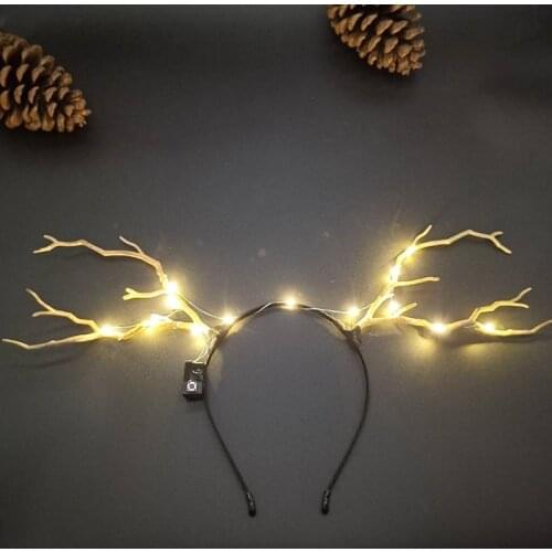 10pcs LED Light Up Headband Antlers Deer Horns Fairy Tale Tree Branch Retro Hair Hoop Crown Festival Glow Party Props Costume