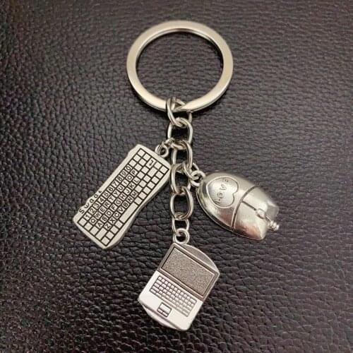 Dropshipping laptop computer mouse keyboard Keychain Fashion Key Ring DIY metal holder chain Jewelry for Gift