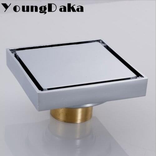 10 X10cm Solid Brass Modern Bathroom Tile Invisible Shower Square Floor Drain Cover Shower Catcher Hair Clean Strainer Anti-odor