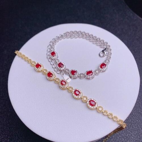 Shilovem 925 sterling silver real natural Ruby Bracelets fine Jewelry trendy women party new plant gift new 3*4mm dl0304982agh