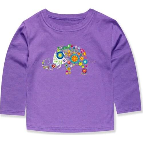 SMHONG Boys Girls Flower Elephant Tops Children Full Sleeve O Neck T shirts for 2-14 Years Kids Infant Baby Clothing