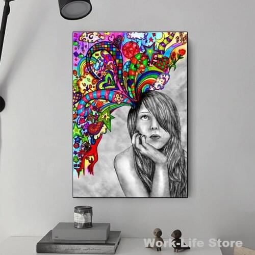 Modern Whimsical Girl Canvas Painting Graffiti Art Poster and Print Wall Art Picture for Living Room Home Wall Decoration Cuadro