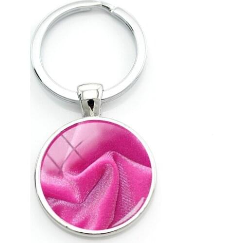 TAFREE Colorful Real Silks Images Metal Key Chains 2021 Fashion Spouse Round Glass Pendant Jewelry For Wife Husband