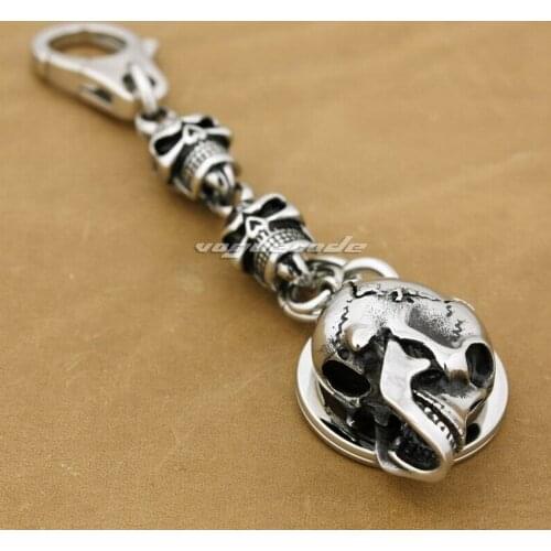Unique 316L Stainless Steel Skulls KeyRing Mens Boys Biker Rock Punk Keychain 3G002KC (3P3)