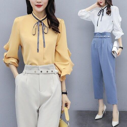 Spring Plus Size Elegant Two Piece Set Top And Pants Office Lady Solid Wholesale Clothing Women Set Ensemble Femme Survetement