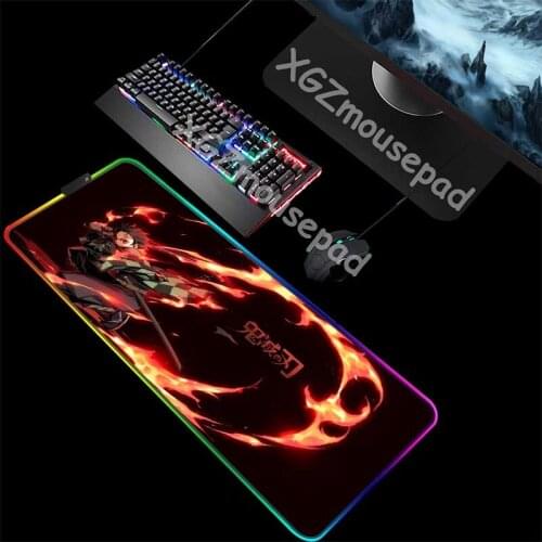 XGZ Classic Anime Demon Slayer Kimetsu No Yaiba HD Custom Large RGB Mouse Pad Black Lock Edge Computer Desk Mat Rubber Non-slip