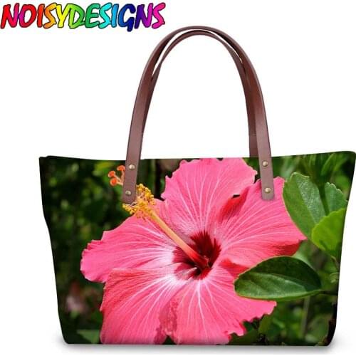 NOISYDESIGNS Shoulder Tote Bags for Women Hibiscus Tropical Flowers Printing Handbags Ladies Travel Beach Bag Females Hand Bags