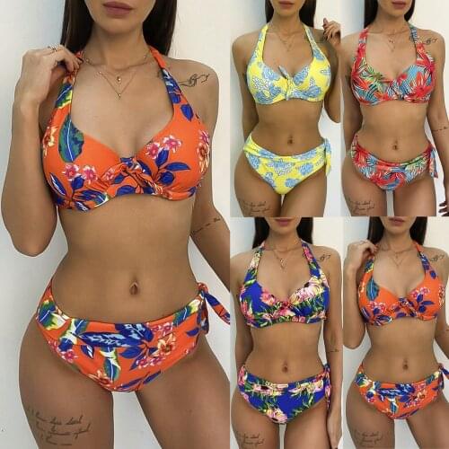 Printed womens split leopard swimsuit sexy high waist bikini womens summer fashion sports sexy swimsuit two piece bikini