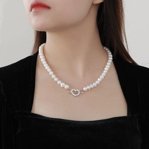 CHUANGU 925 Sterling Silver Vintage Fashion Love Pearl Clavicle Necklace Temperament Cupids Arrow Necklace Pendants Jewelry