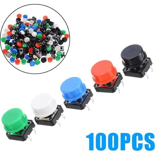 100pcs/lot Electrical PCB Mount Tact Push Button Momentary Switches Mini Tactile Switch 12*12*7.3mm + Colorful Cap