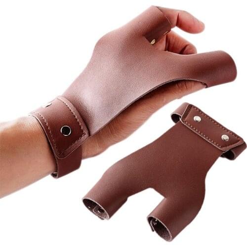 2 Fingers Cow Leather Traditional Archery Bow Gloves Tip Protector for Outdoor Hunting Shooting Left Hand QW