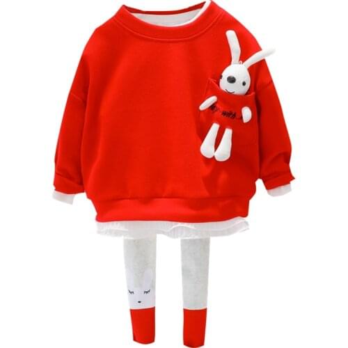 2021 Baby Girls Clothing Sets Kids Clothes Lace Cartoon Rabbit T Shirt Pants Toddler Infant Children Vacation Costume