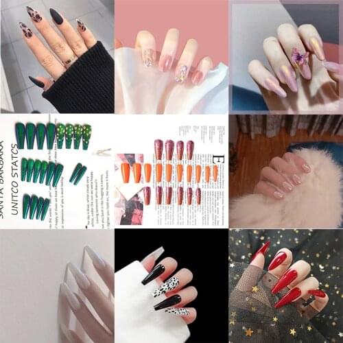 24pcs Extra Long Leopard Print Ballet Coffin Glitter Pink Diamond Fake Nails White Purple Butterfly Aurora Winter Wear Manicure