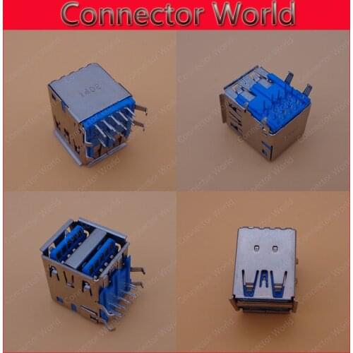 5-100Pcs HI-Speed double USB 3.0 Dual Port Type A female 90 degrees 19Pin DIP PCB Soldering Mount Connectors
