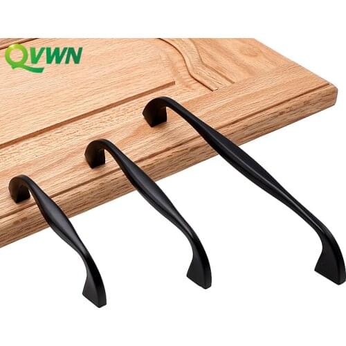 QVWN Furniture Accessories Single Pitch Door Handles Black Aluminum Alloy Handles Wardrobe Door Pulls Drawer Knobs
