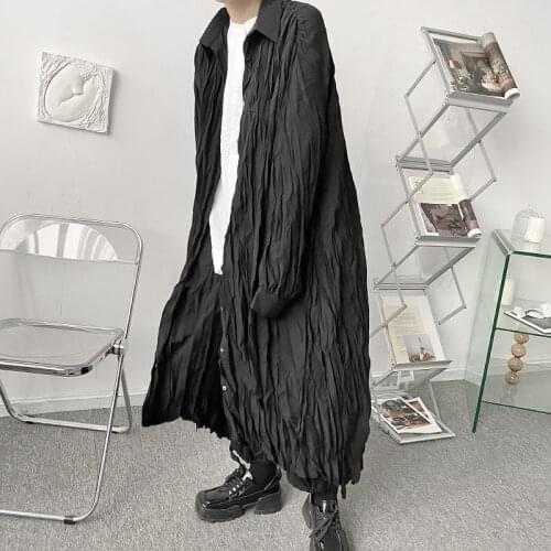White Causal Sunscreen Clothing 2021 New Black Mens Wrinkled Oversize Long Shirt Fashion Japan Streetwear